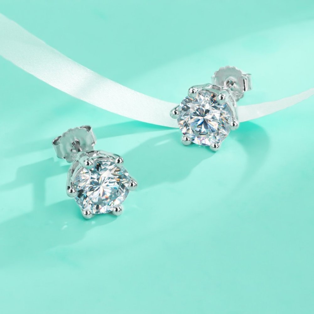 Certified 4ct. t.w. Moissanite Diamond Round Stud Earrings NEW - Picture 6 of 14